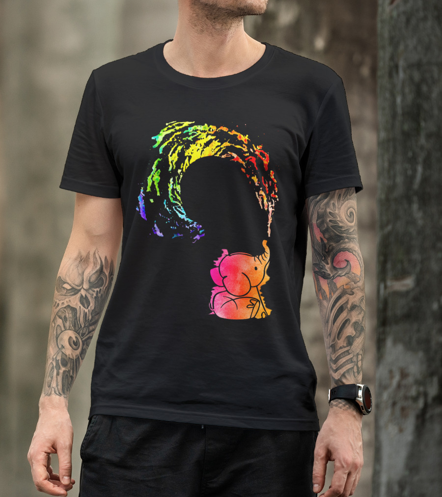 Rainbow Wave Elephant Painting Wall T-Shirt