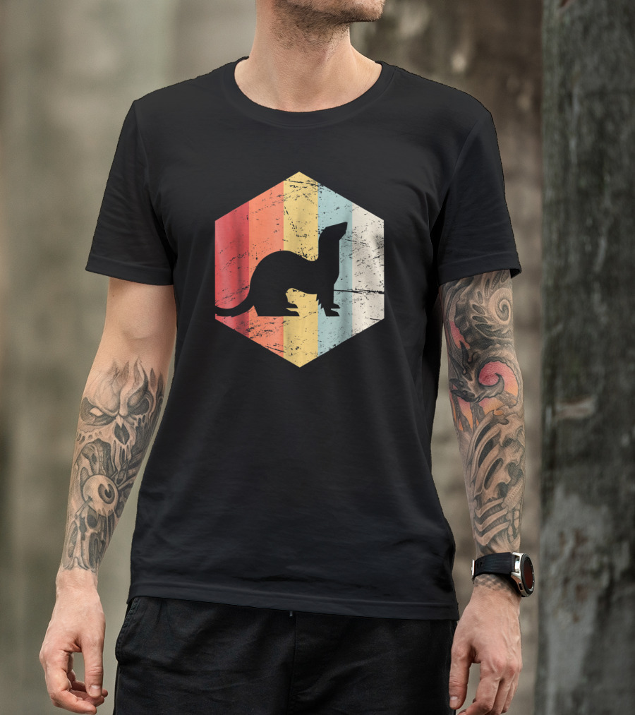 Retro Ferret Striped Vintage Hexagon T-Shirt