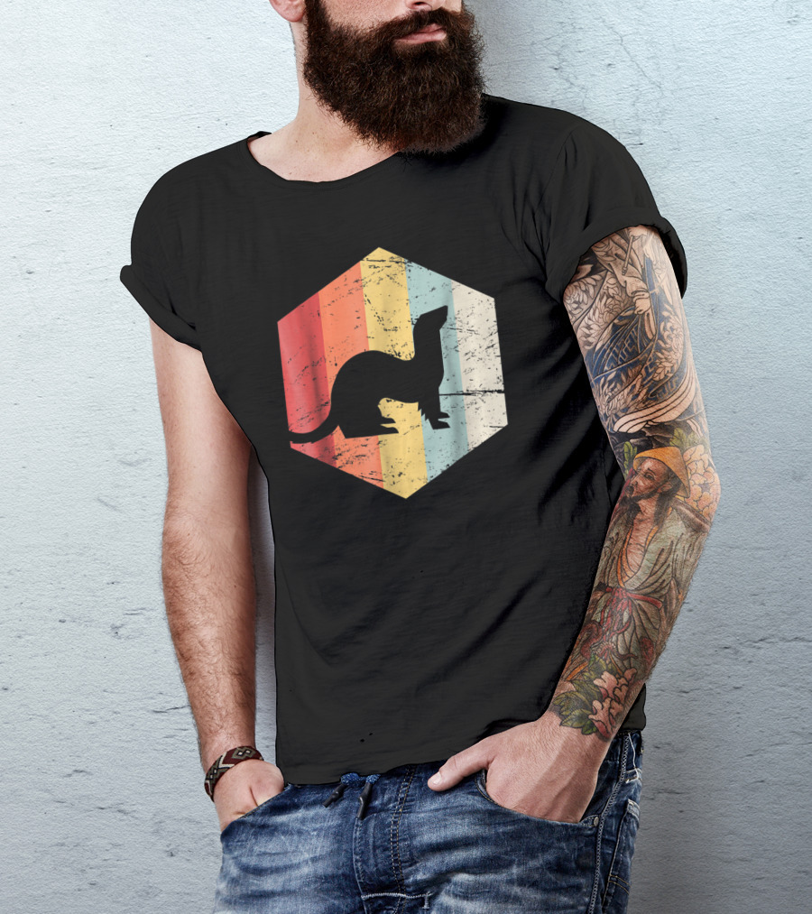 Retro Ferret Striped Vintage Hexagon T-Shirt
