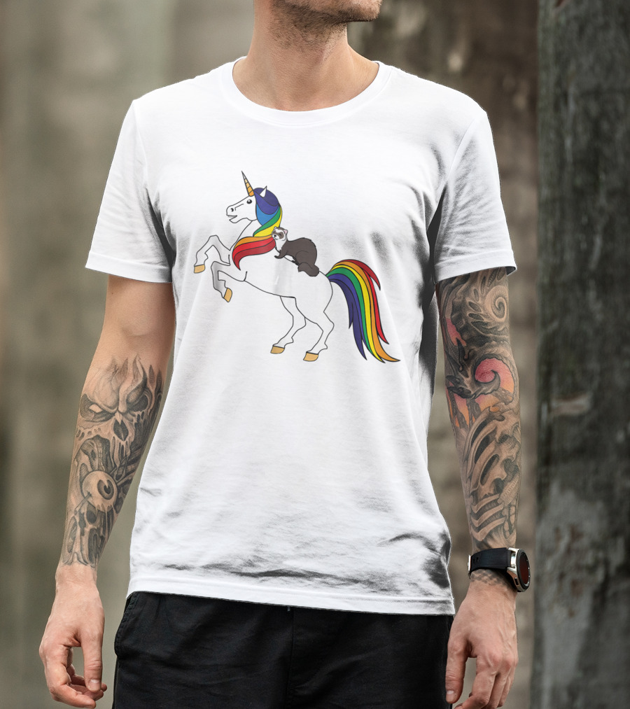Ferret Riding Rainbow Unicorn T-Shirt