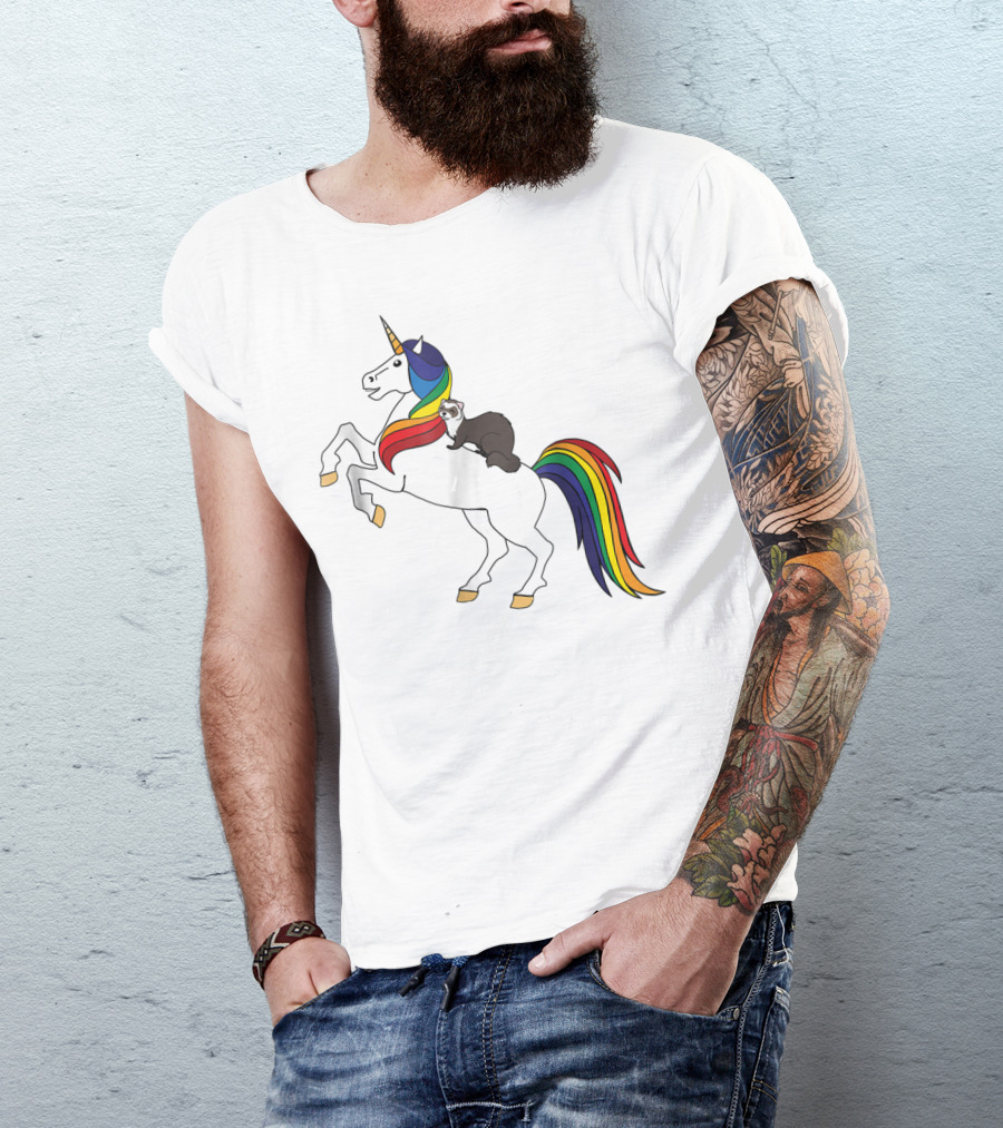 Ferret Riding Rainbow Unicorn T-Shirt