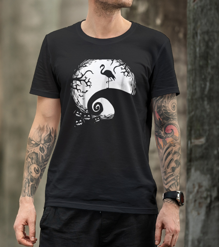 Nightmare Before Christmas Style Flamingo Moon Scene T-Shirt