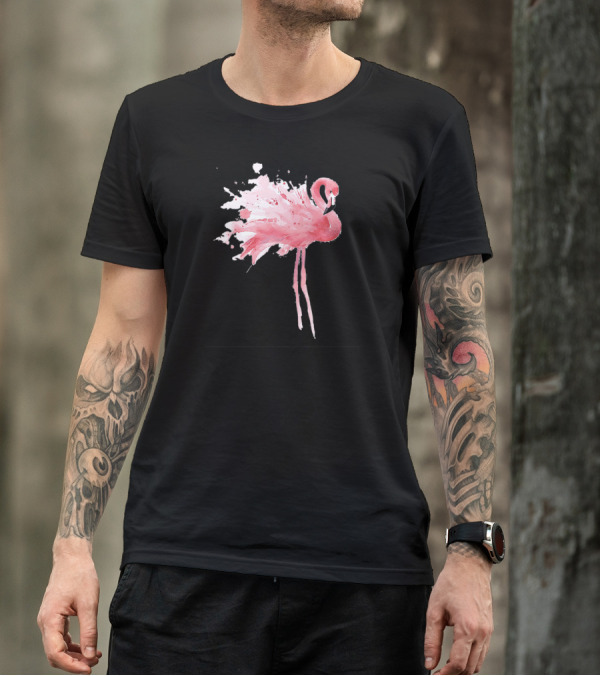 Tropical Pink Flamingo Bird Splatter Watercolor T-Shirt