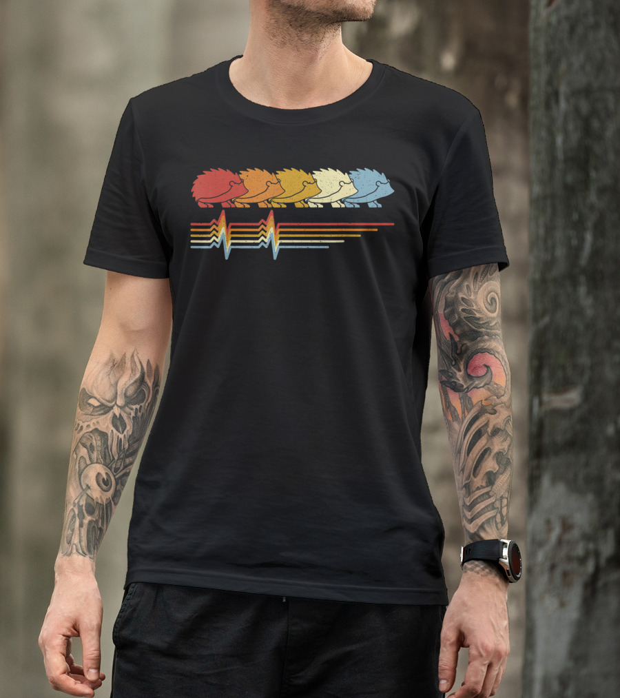 Hedgehog Heartbeat Retro Animal Lover T-Shirt
