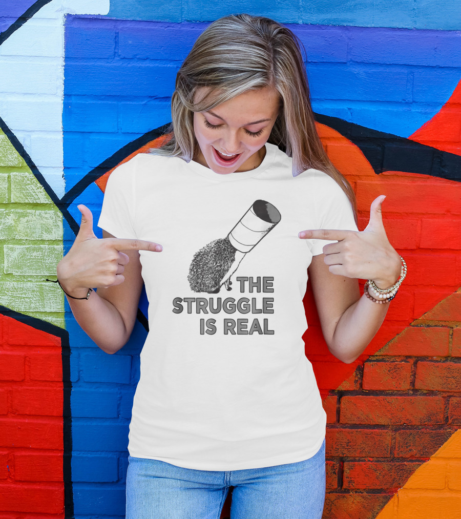 The Struggle Is Real Funny Hedgehog With Cup On Head T-Shirt