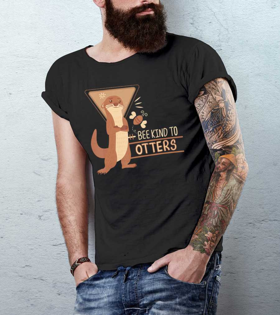 Bee Kind To Otters Otter With Bee And Geometric Background T-Shirt