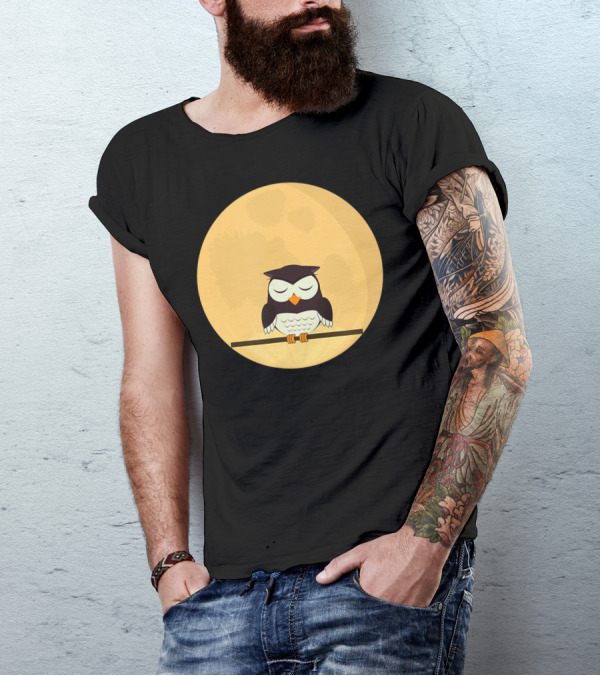 An Owl And The Full Moon Night Sky T-Shirt