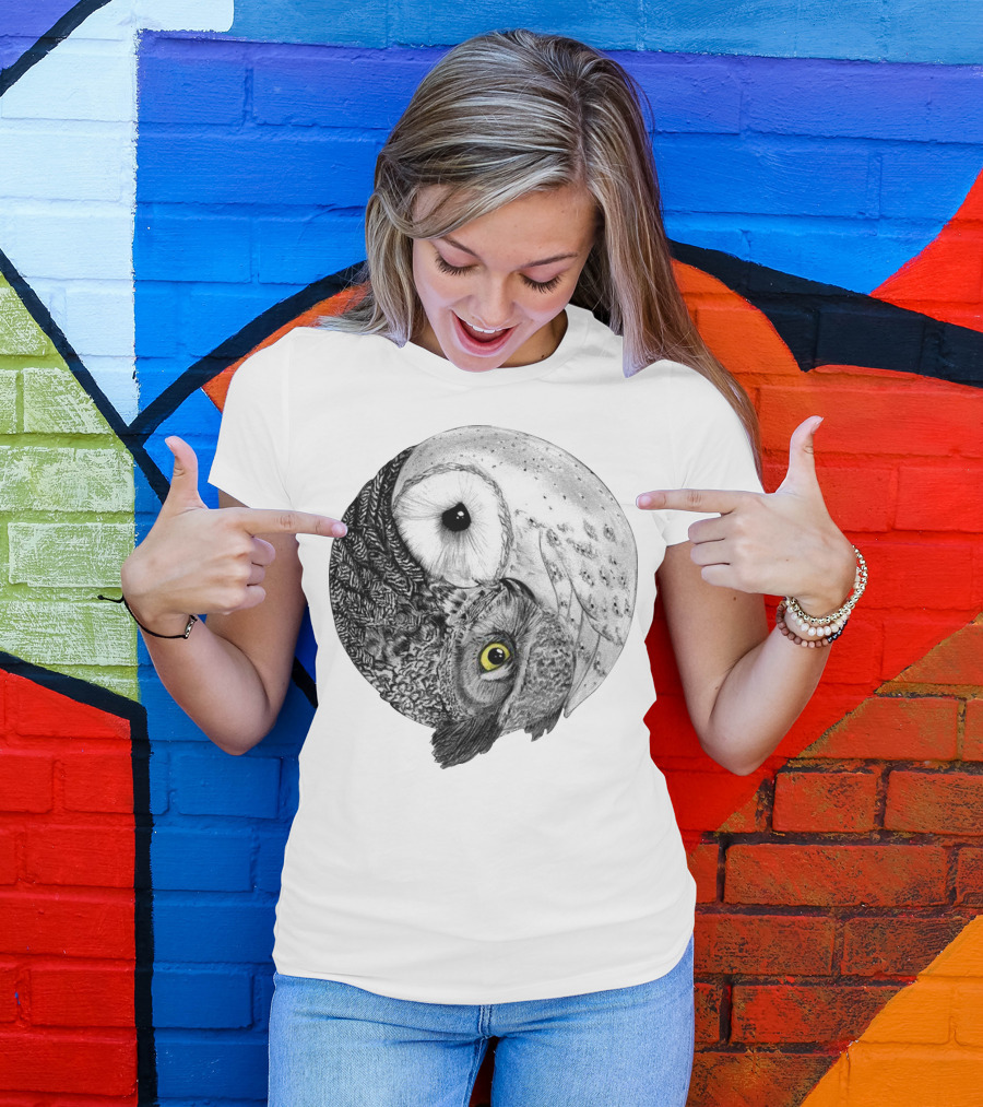 Yin Yang Black And White Owl T-Shirt