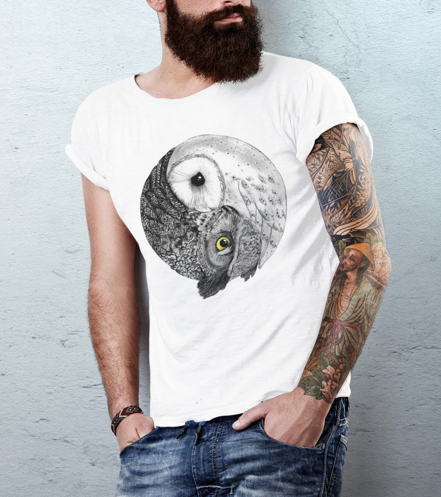 Yin Yang Black And White Owl T-Shirt