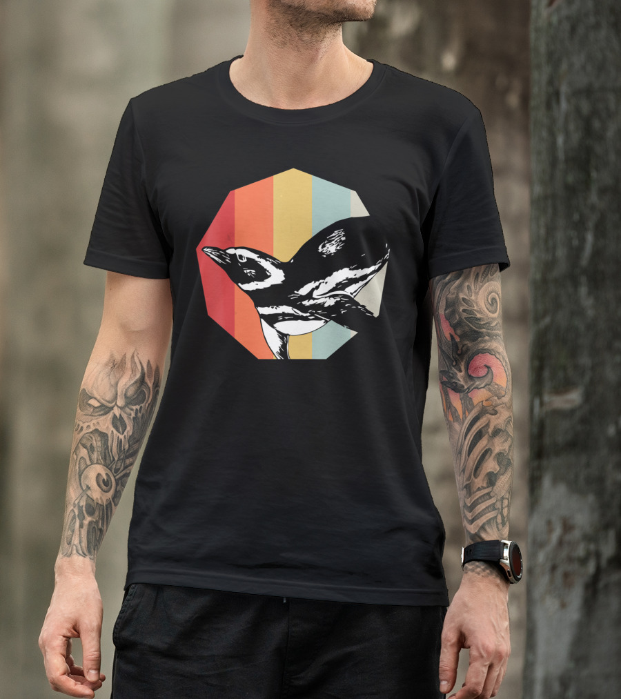 Retro Penguin Vintage Stripes T-Shirt