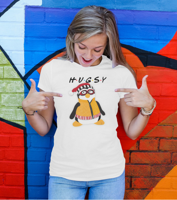 Hugsy Penguin With Santa Hat And Glasses T-Shirt