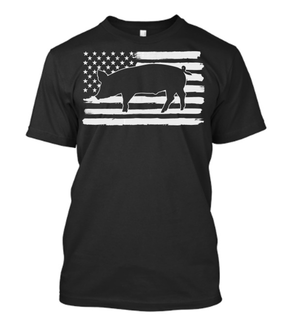 Pig Silhouette Over USA Flag 4th Of July America T-Shirt