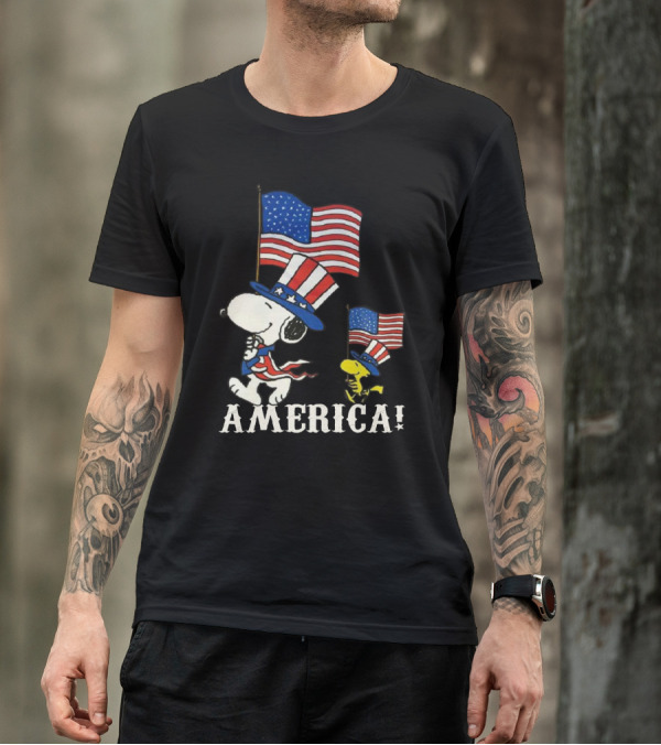 Snoopy And Woodstock America Flag Peanuts Movie T-Shirt