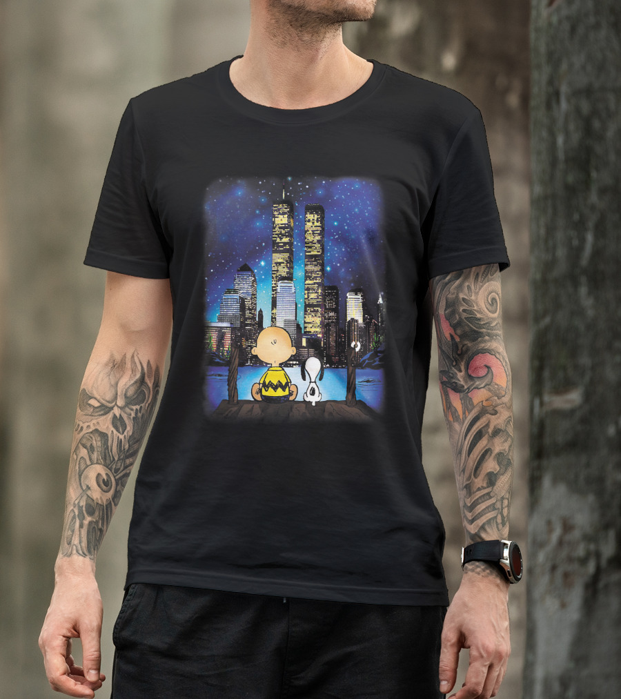 Always Remember Snoopy The Peanuts Movie Twin Towers Charlie Brown Night Sky T-Shirt