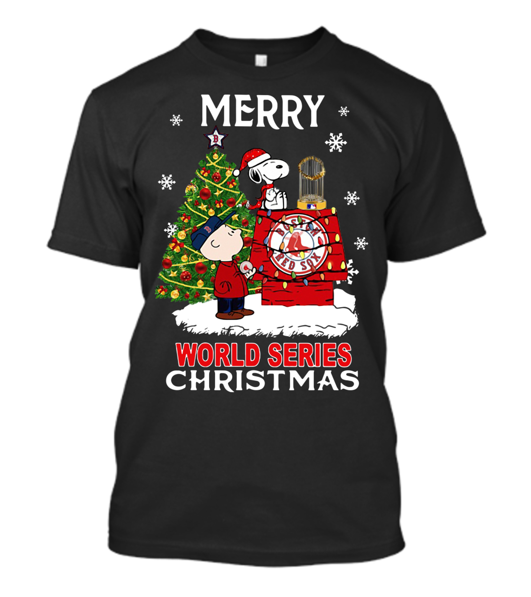Merry Boston Red Sox World Series Christmas Snoopy Peanuts Movie T-Shirt