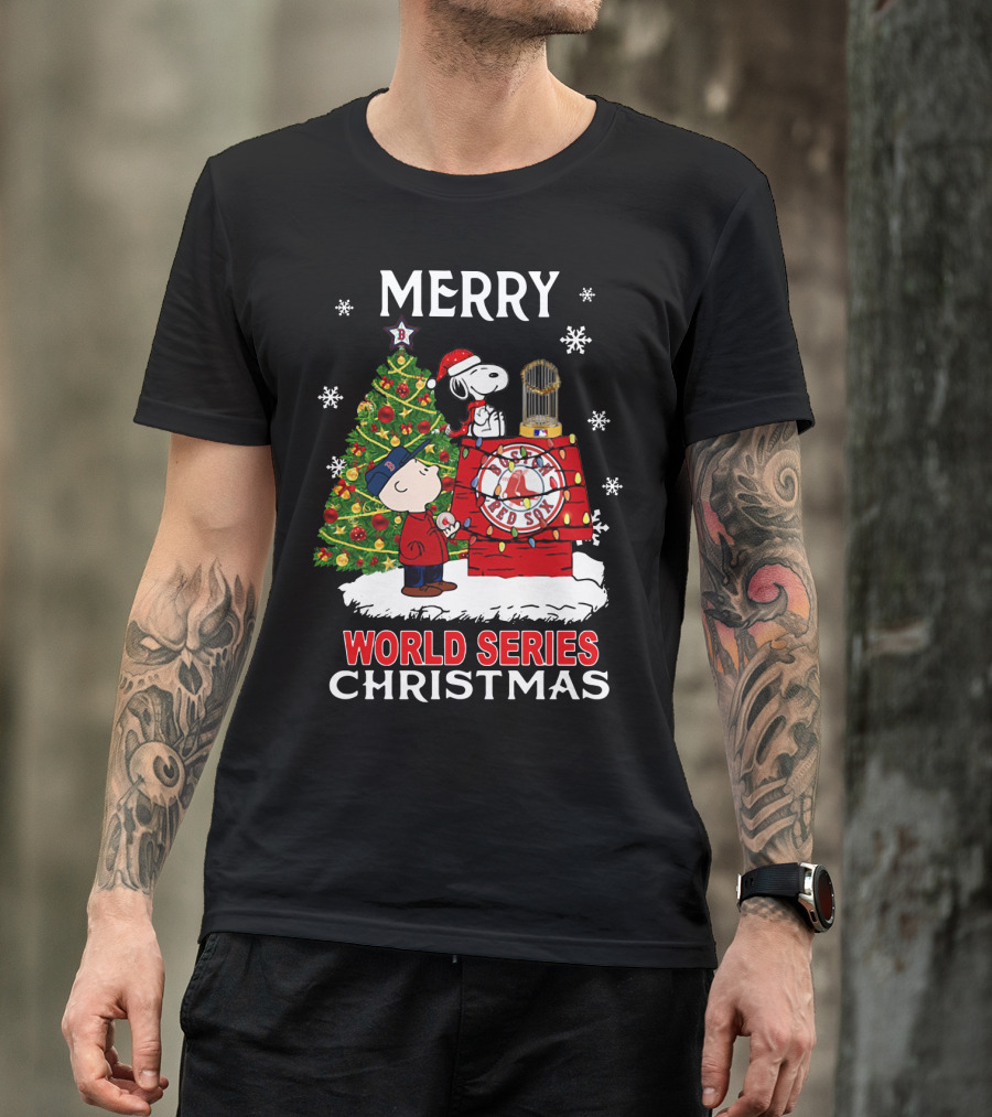 Merry Boston Red Sox World Series Christmas Snoopy Peanuts Movie T-Shirt