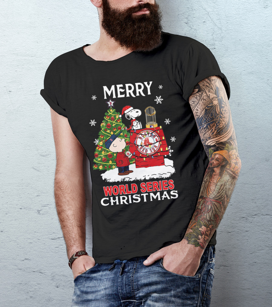 Merry Boston Red Sox World Series Christmas Snoopy Peanuts Movie T-Shirt