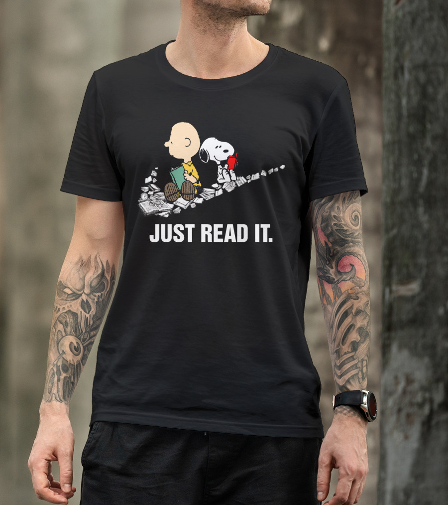 Just Read It Snoopy And Charlie Brown Peanuts Swoosh Books T-Shirt