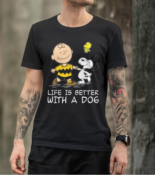 Life Is Better With A Dog Snoopy Charlie Brown Woodstock Peanuts T-Shirt