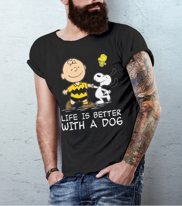 Life Is Better With A Dog Snoopy Charlie Brown Woodstock Peanuts T-Shirt