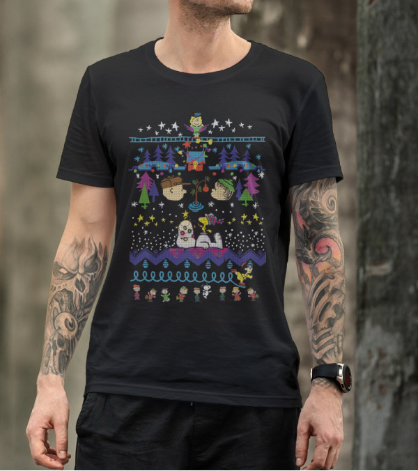 Peanuts Family Christmas Snoopy And Charlie Brown Festive Sweater Scene T-Shirt