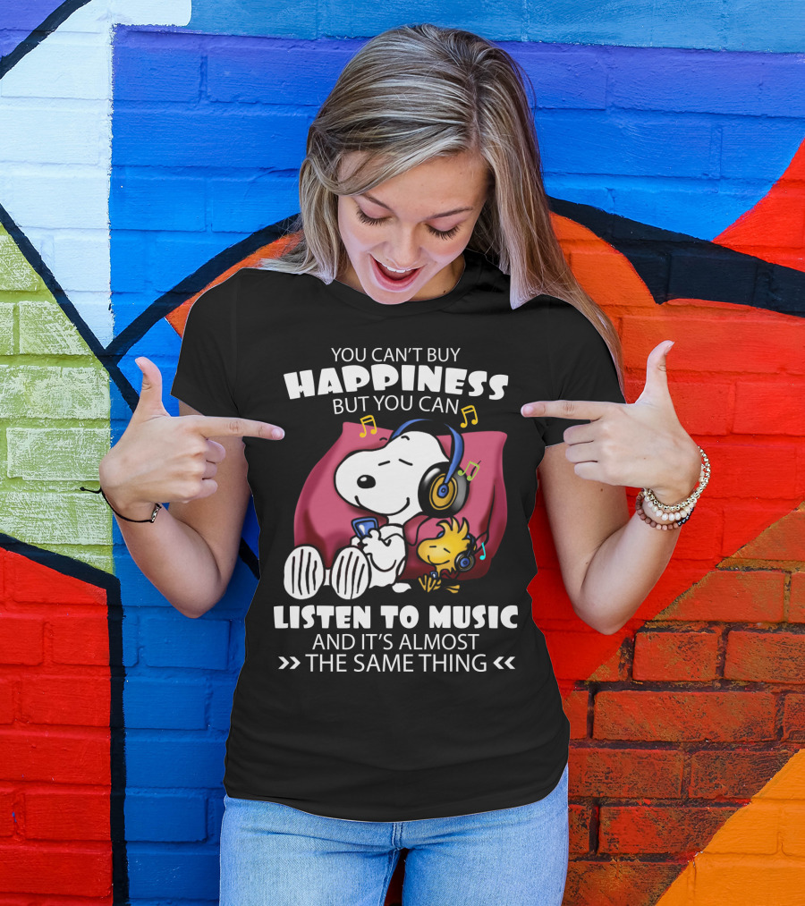 You Can't Buy Happiness But You Can Listen To Music It's Almost The Same Thing Snoopy Woodstock Relaxing Pillow T-Shirt