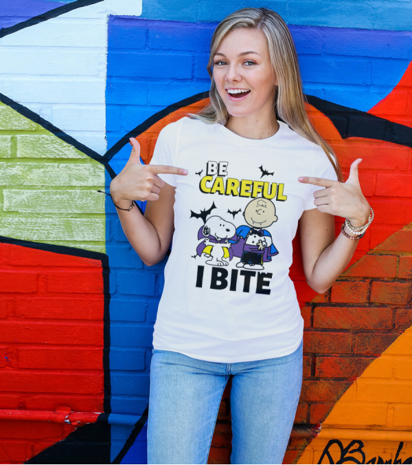 Be Careful I Bite Snoopy And Charlie Brown Halloween Peanuts Movie T-Shirt