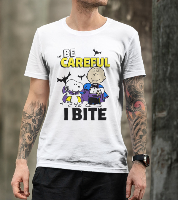 Be Careful I Bite Snoopy And Charlie Brown Halloween Peanuts Movie T-Shirt
