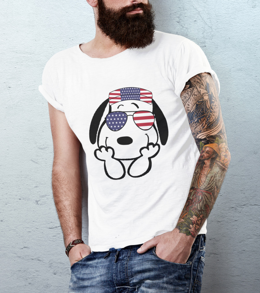 Snoopy American Flag Sunglasses The Peanuts Movie Dog T-Shirt