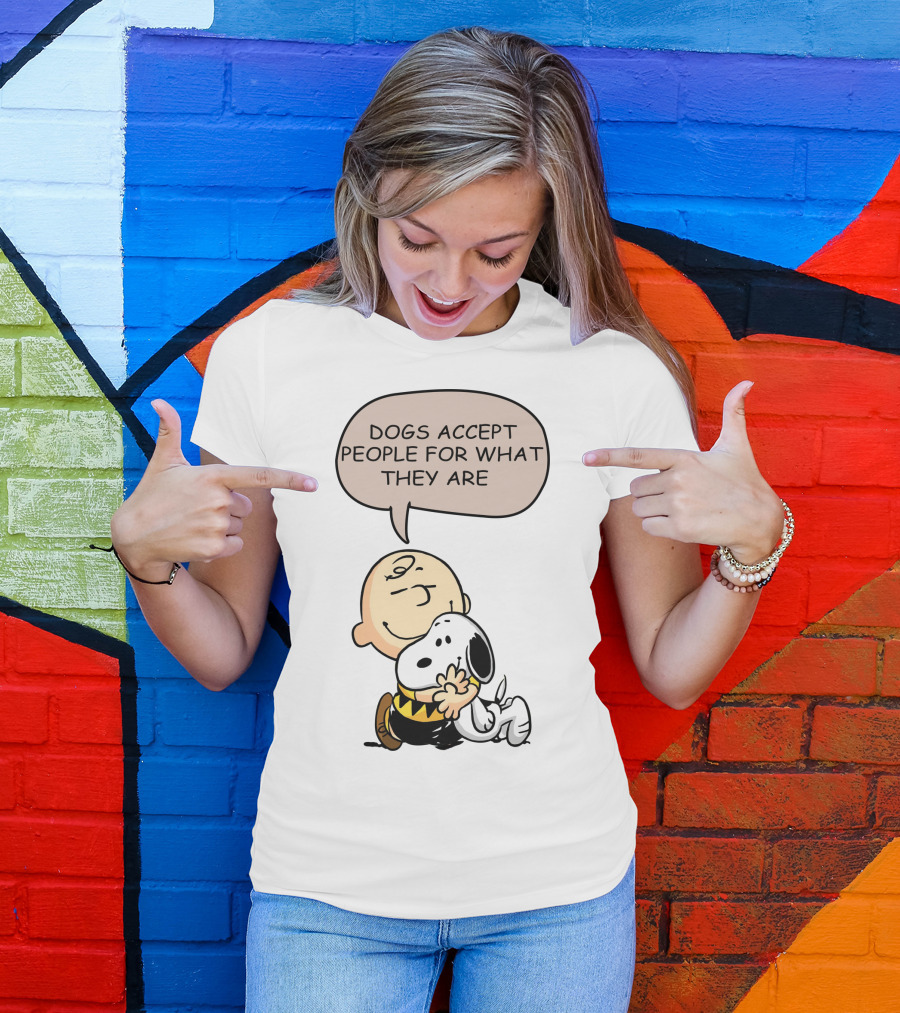 Snoopy Peanuts Dogs Accept People For What They Are Hugging Scene T-Shirt