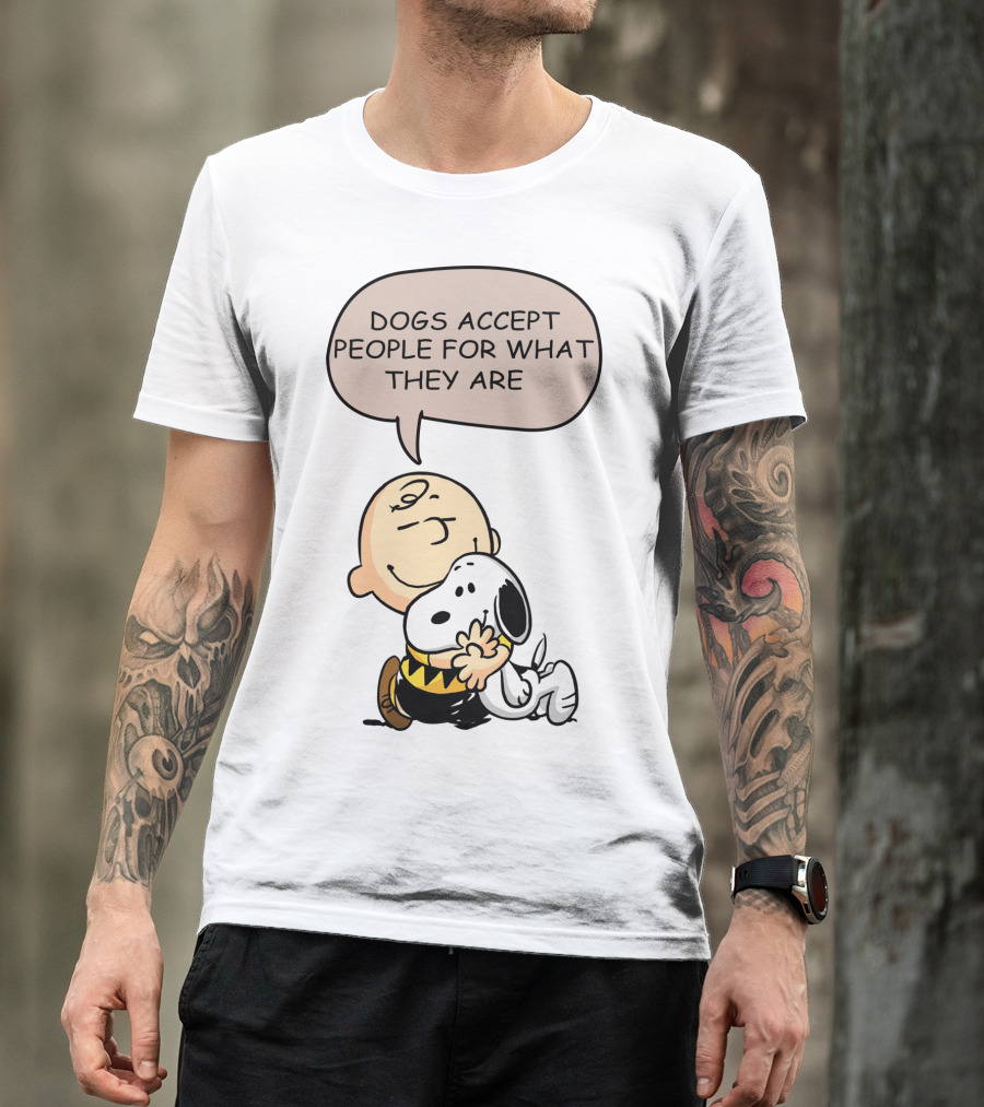Snoopy Peanuts Dogs Accept People For What They Are Hugging Scene T-Shirt