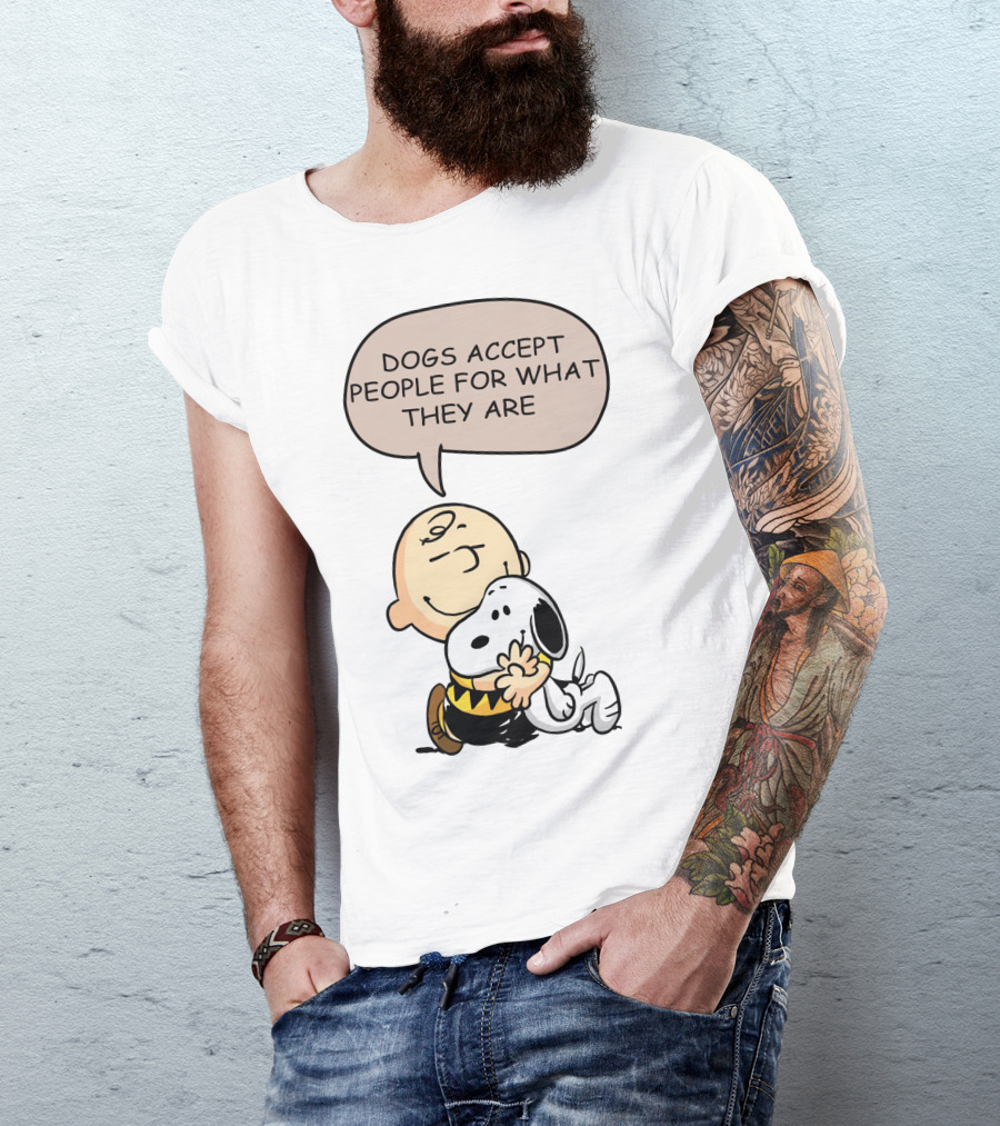 Snoopy Peanuts Dogs Accept People For What They Are Hugging Scene T-Shirt