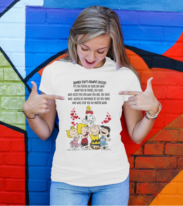 Charlie Brown Snoopy Family Isn't Always Blood Peanuts Movie Characters Hearts T-Shirt