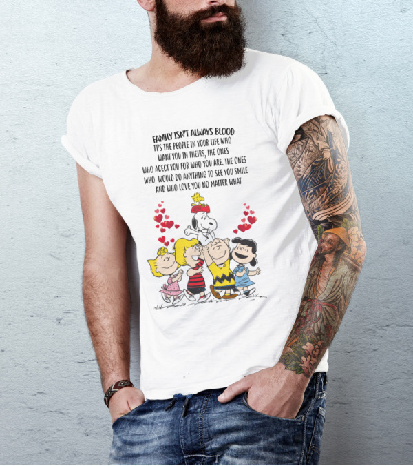 Charlie Brown Snoopy Family Isn't Always Blood Peanuts Movie Characters Hearts T-Shirt