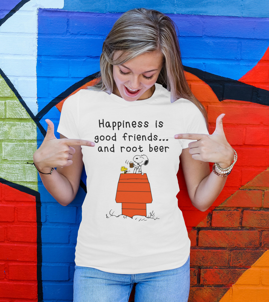 Happiness Is Good Friends And Root Beer With Snoopy And Woodstock Peanuts Movie T-Shirt