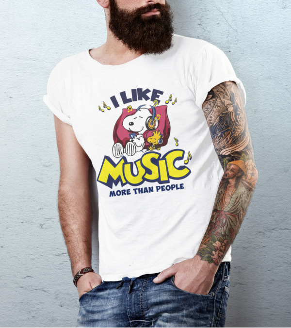I Like Music More Than People Snoopy Listening With Headphones Peanuts Movie T-Shirt