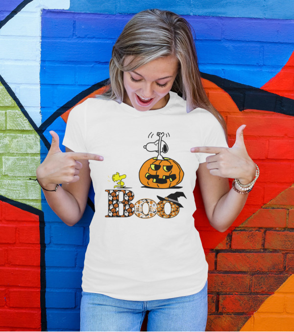 Pumpkin Boo Halloween Snoopy Woodstock The Peanuts Movie T-Shirt