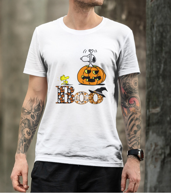 Pumpkin Boo Halloween Snoopy Woodstock The Peanuts Movie T-Shirt