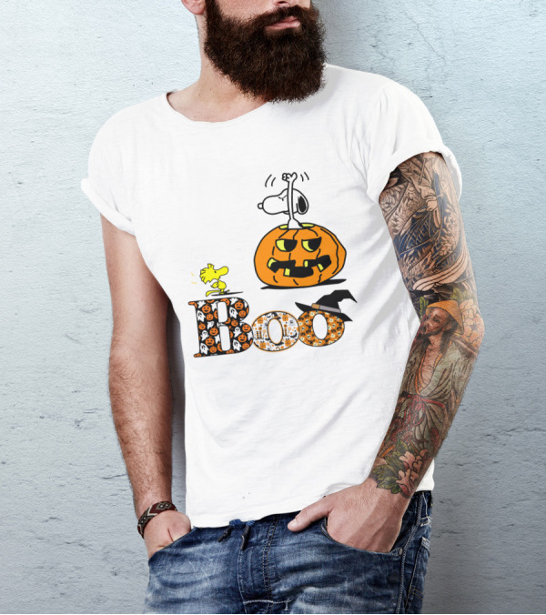 Pumpkin Boo Halloween Snoopy Woodstock The Peanuts Movie T-Shirt