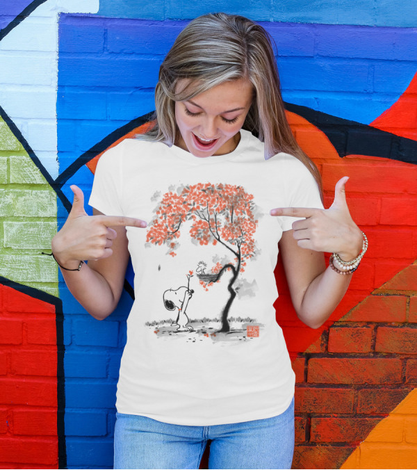 Snoopy Sumi E Tree Japanese Style The Peanuts Movie T-Shirt