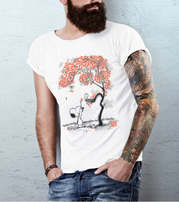 Snoopy Sumi E Tree Japanese Style The Peanuts Movie T-Shirt