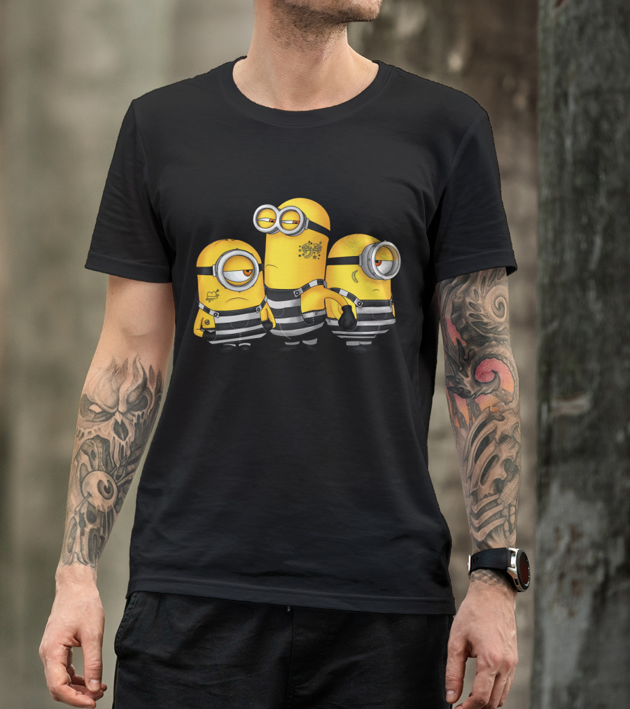 Guilty Wanted Minions Despicable Me Prison Stripes Crime Scene T-Shirt