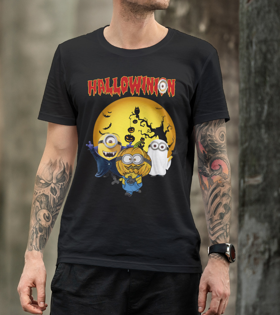 Hallowinion Halloween Minions Despicable Me Moon Bats Pumpkins Ghost Costume T-Shirt