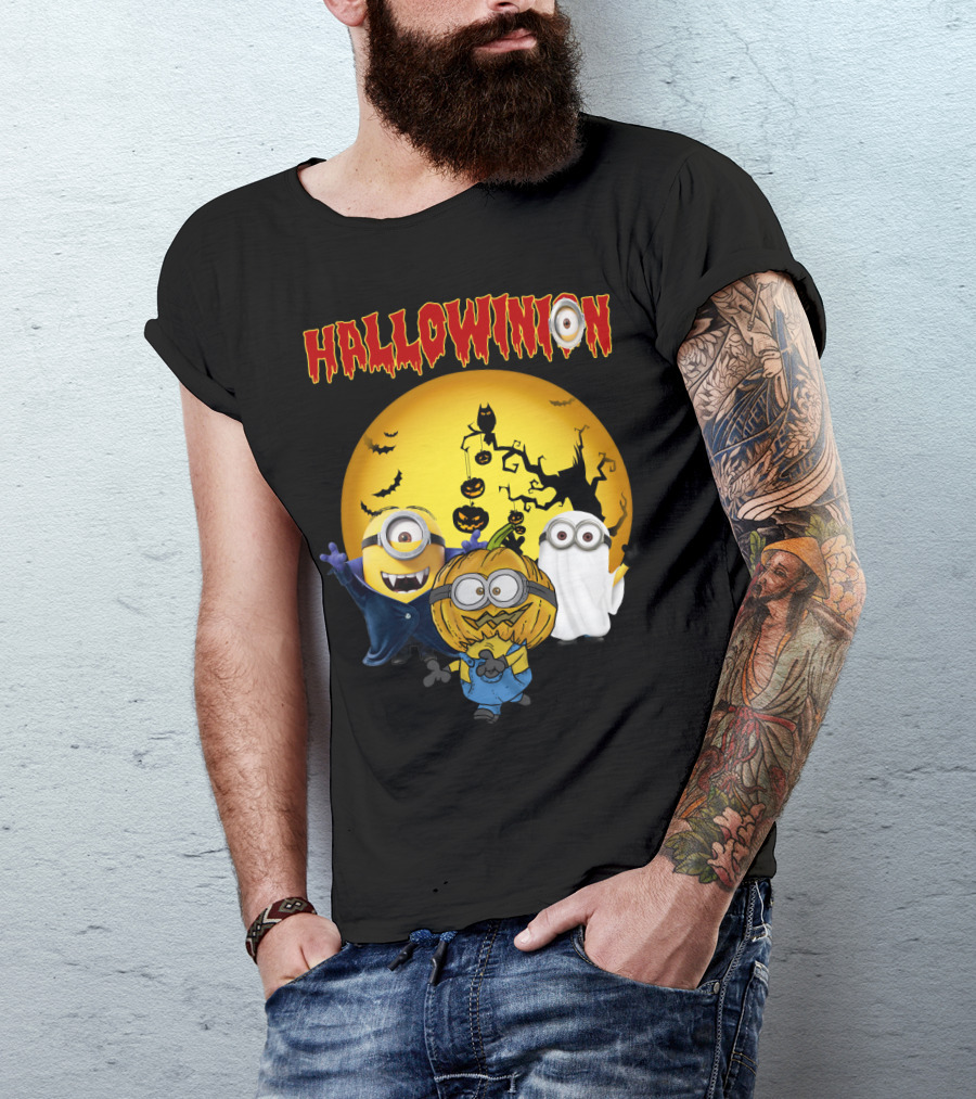 Hallowinion Halloween Minions Despicable Me Moon Bats Pumpkins Ghost Costume T-Shirt