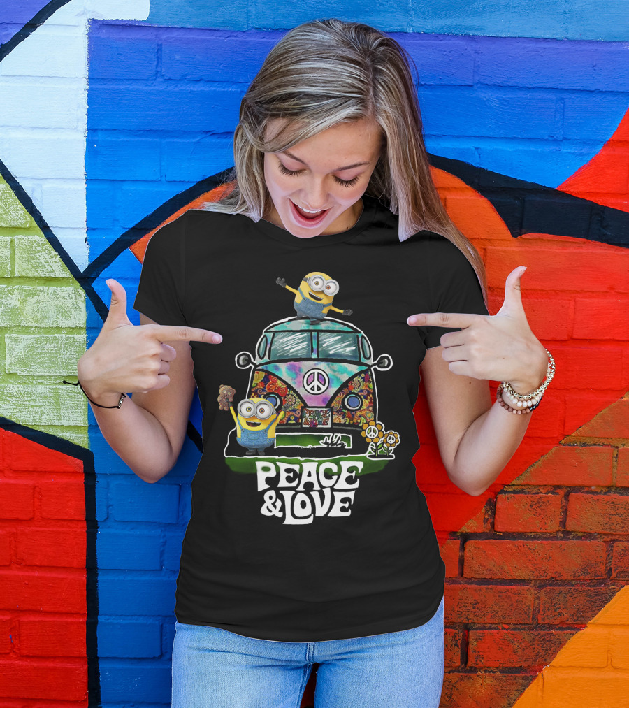 Peace Love Hippie Car Sunflower Minions Despicable Me Peace And Love T-Shirt