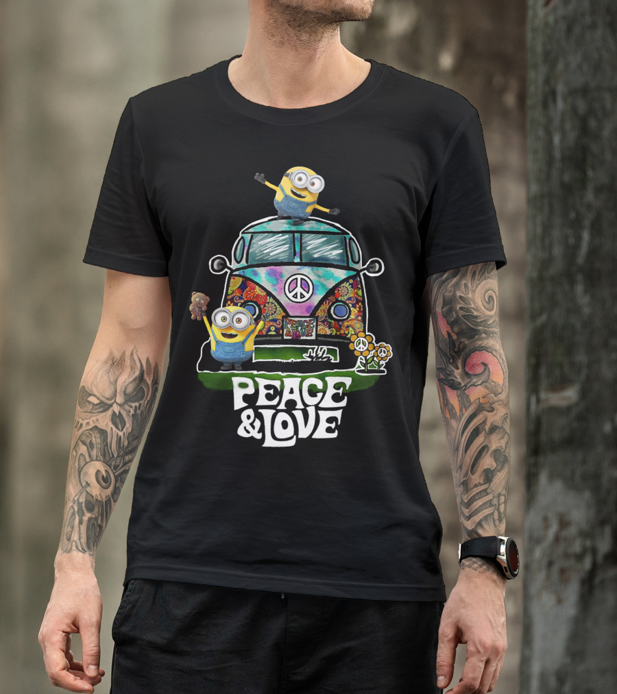 Peace Love Hippie Car Sunflower Minions Despicable Me Peace And Love T-Shirt