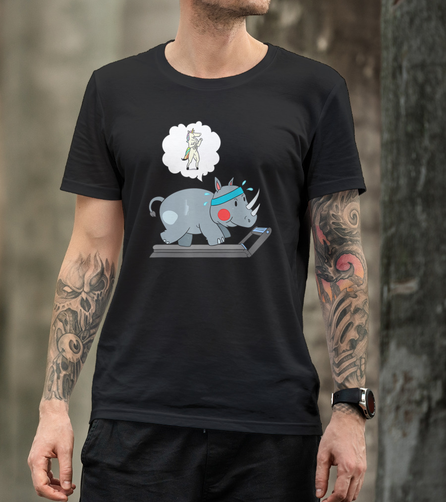 Rhino Running Cardio Unicorn Dream Funny Fitness T-Shirt