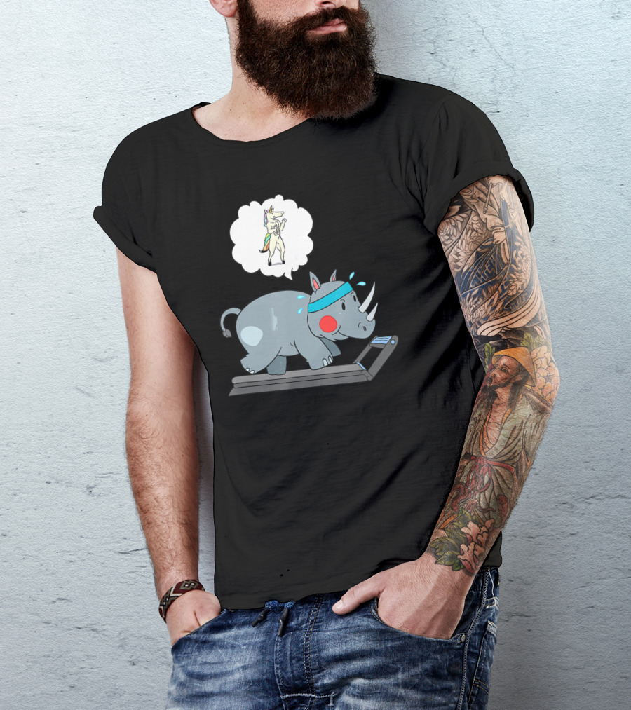 Rhino Running Cardio Unicorn Dream Funny Fitness T-Shirt