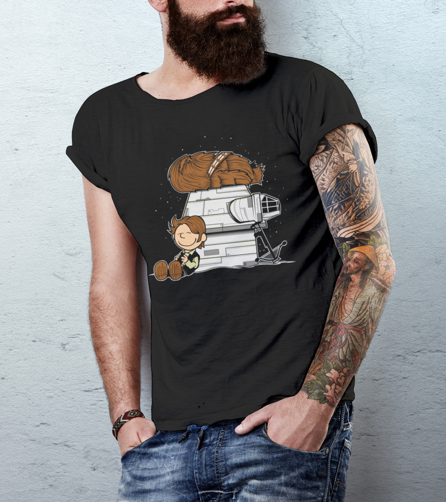 Peanuts Chewbacca Star Wars Snoopy Millennium Falcon T-Shirt