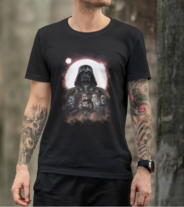 Darth Vader And Stormtroopers Under Galactic Moon Star Wars Dark Side Troops T-Shirt